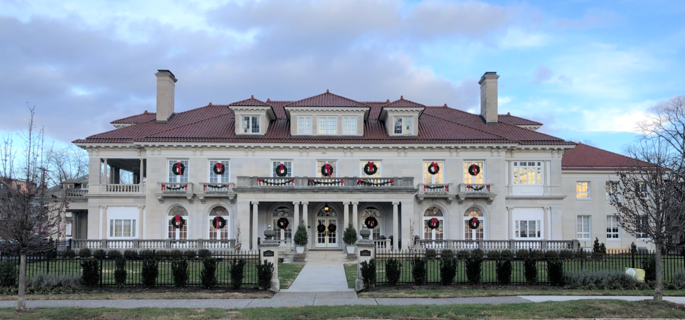 Historic mansion decorated for the holiday season